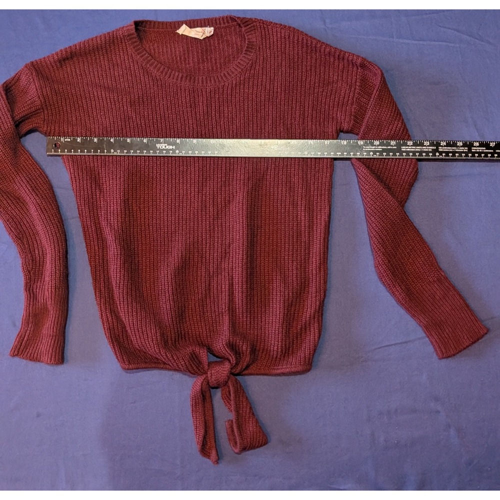 Pink Republic Burgundy Ribbed Knit Tie Front Sweater Long Sleeve Women's XS - Picture 6 of 12